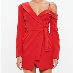 red one shoulder tuxedo mini dress